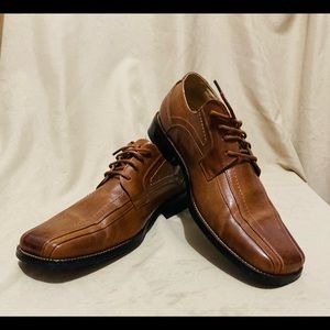 Stacy Adams Mens Cognac Leather Square Toe Lace Up Dress Shoe